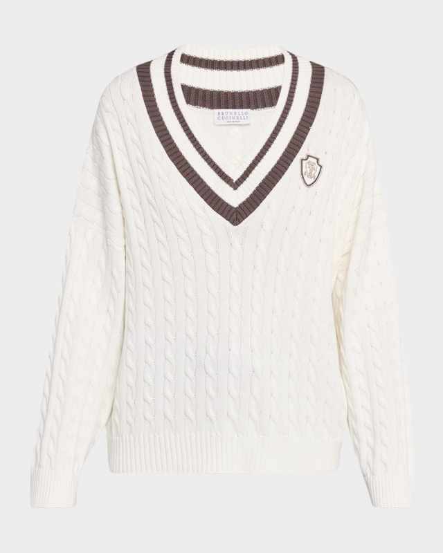 Cable-Knit Sport Club V-Neck Sweat
